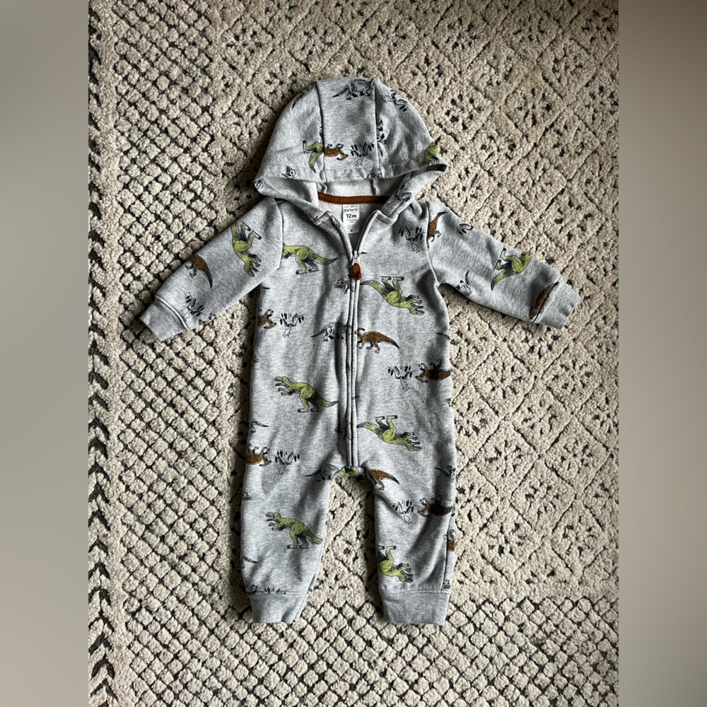 CARTERS Boy One Piece Zip Up Dinosaur Outfit 12 Months